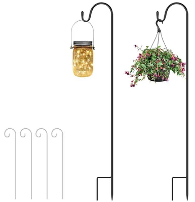 Productafbeelding van Schäferhaken, set van 2, 100 cm lang, met 4 metalen plantenbeschermers, tuindoppelhaak, lantarnenstang, ijzer, zwart