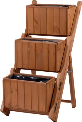 Produktbild von dobar Ausklappbare Pflanztreppe für individuelle Gestaltung, Blumentreppe mit 3 separaten Pflanzkästen inkl. Pflanzfolie, 41 x 55 x 85 cm, braun, Kiefer
