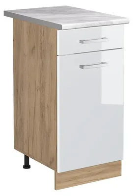 Immagine prodotto di Mobiletto base cucina Vicco R-Line Bianco lucido/Rovere dorato 40 cm piano di lavoro Marmo, Model 61179