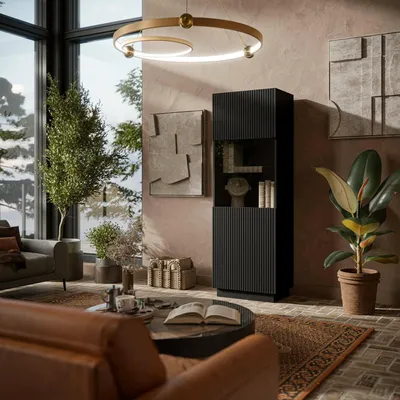Immagine prodotto di Dmora Vetrina Mealhada 40x59.5x178h cm Nero, 4 Ripiani Un'anta