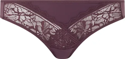 Zdjęcie produktu dla Figi damskie FEMILET - Floral Touch, kwiatowa koronka, nieprzezroczysty materiał siateczkowy Fioletowy XL