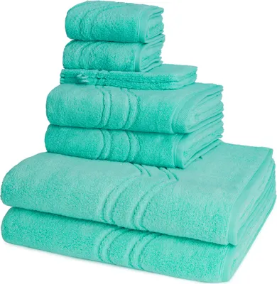 Produktbild von Ross Cashmere feeling 2 X Wasch- 2 X Gäste- 2 X Dusch- 2 X Handtuch im Set Hochwertiger Walkfrottee mit 520 g/m² Flächengewicht, Dekoratives Wellenmuster und gewebte Bordüre, Praktische Aufhänger-Kordel für einfachen Gebrauch
