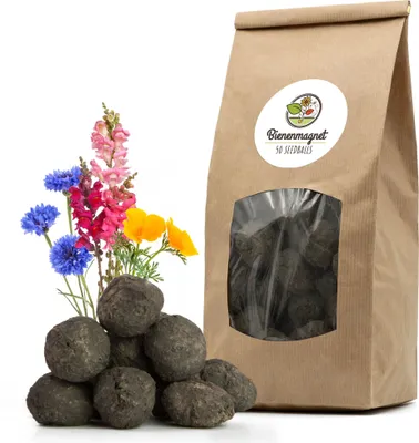 Produktbild von 50x  Samenbomben für eine bunte Bienenweide - Farbenfrohe & nektarreiche Seedbomb Wildblumensamen für Bienen und Schmetterlinge