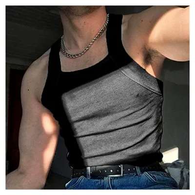 Produktbild von Graues Herrenoberteil, einfarbig, schulterfrei, gestreift, Tank Top