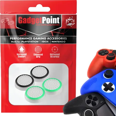 Immagine prodotto di Thumbgrips - Thumbgrips per PlayStation, PS5, Xbox X/S, One e Switch Pro Controller - Thumbgrips da gioco - Thumbstick antiscivolo ad alte prestazioni - Accessori di protezione - Bianco, nero e bianco-verde -
