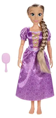 Imagen del producto de Muñeca de moda de la Princesa Rapunzel de Disney, para niñas a partir de 3 años, con una altura de 810 mm, en color beige y púrpura