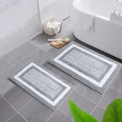 Produktbild von Famanu Badmatten Set 2-teilig rutschfest waschbar - 40 x 60 cm + 50 x 80 cm grau