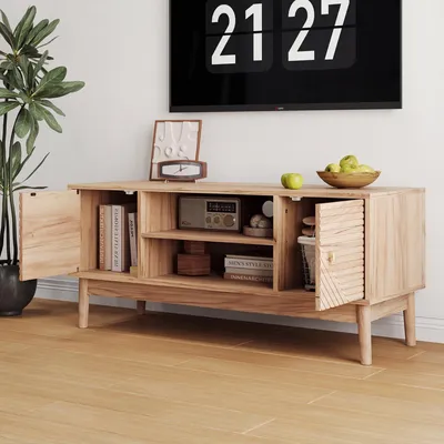 Produktbild von STILVORA TV-Ständer für 32/45-Zoll-Fernseher mit Stauraum, Entertainment-Center für Wohn- und Schlafzimmer, Medienkonsole in Eichenfarbe