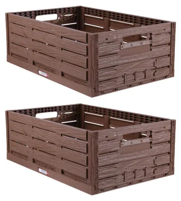 Produktbild von Faltbox Holzdesign 60x40x21,8cm (2er-Pack), Stapelbare Klappkiste 45 L, stabil & faltbar, Einkaufskorb, Obst- & Gemüsekiste