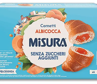 Produktbild von Cornetti Albicocca – Croissants mit zuckerfreier Aprikosenfüllung, 6 Stück, 290 g – Misura
