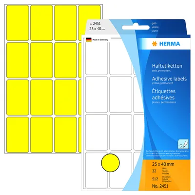 Imagen del producto de HERMA 2451 HERMA Vielzweck-Etiketten, 25 x 40 mm, gelb, Großpackung