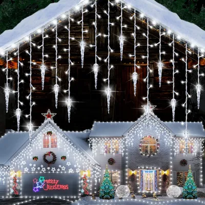 Obrázek produktu pro Venkovní světelná girlanda, 10 metrů, 360 LED diod, studená bílá barva, 8 světelných režimů, vánoční dekorace