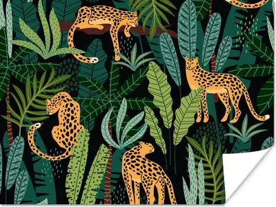 Produktbild von MuchoWow® Poster Dschungel - Panther - Muster - Jungen - Mädchen - Pflanzen 160x120 cm - Foto Plakat