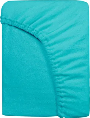 A close-up view of a turquoise fitted sheet.