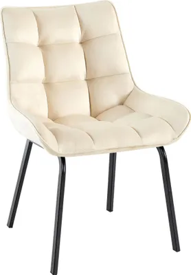 Produktbild von CLP Esszimmerstuhl Saranda mit Rückenlehne und schwarzem Metallgestell creme Material Samt