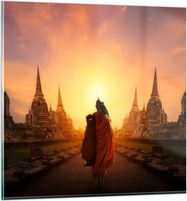 Produktbild von Bilder auf glas - Tempel Mönch - 50x50cm - Glasbilder - Wandbilder - Bilder - Kunstdruck - zum Aufhängen bereit - Wanddekoration aus Glas - Glas Bilder - Wandbild auf Glas - Einteilig - GAC50x50-3472