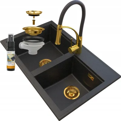 Immagine prodotto di Granitan | Lavello in granito HEKTOR - Nero con puntini dorati - Design moderno - Alta qualità