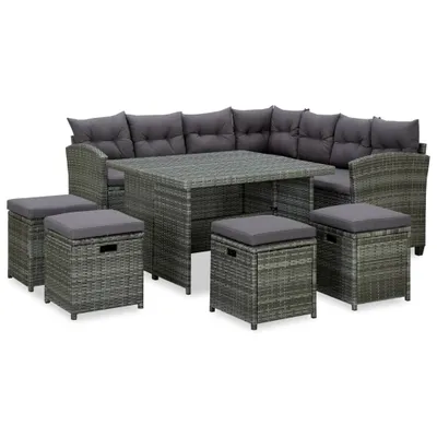 Immagine prodotto di set 6 pezzi da giardino con cuscini in poly rattan nero