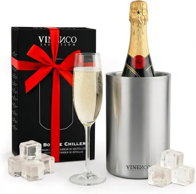 Image de Refroidisseur à vin en acier inoxydable, double paroi isolé - Refroidisseur de bouteilles pour vin, champagne et boissons