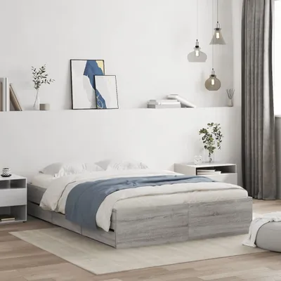 Produktbild von Design Bettgestell mit Schubladen Grau Sonoma 120x190 cm Holzwerkstoff, Klassische Betten 2024 Neu