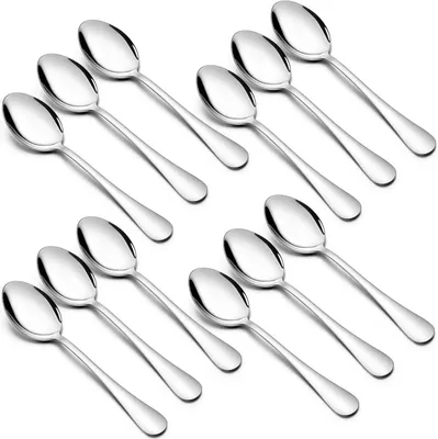 Produktbild von Teelöffel 12 Stück Edelstahl Kaffeelöffel Set 13.5cm Runde Griffe
