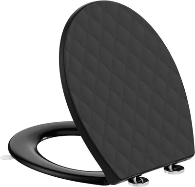 Immagine prodotto di Copertura per WC con sistema di chiusura ammortizzata - Forma ovale - Colore nero - Sedile WC con sistema di fissaggio rapido - Facile da pulire e da montare