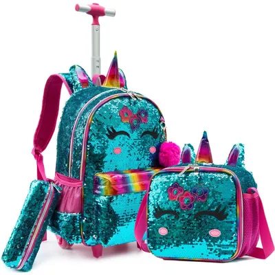 Image de Sac à roulettes pour enfant, modèle 16 pouces, pour fille, ensemble de 3 pièces, couleur verte