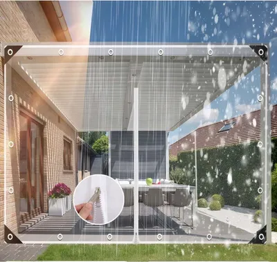 Obrázek produktu pro (3mx2m)Průhledná plachta s oky plachta Voděodolná plachta se zipem PVC Průhledné nepromokavé plachty Plachta na ochranu rostlin Univerzální plachta jako dveřní clona