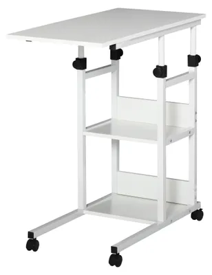Produktbild von HOMCOM Beistelltisch Couchtisch mit Rollen höhenverstellbar 2 untere Regale