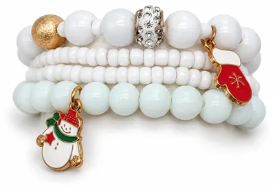 Image de Lot de 4 bracelets, thème Noël, motif bonhomme de neige, couleur blanche, style festif