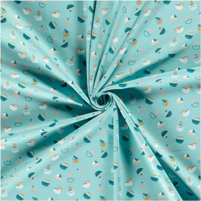 Jersey Kinderstoff Boote Kindermotiv ab 0,5 x 1,5m Oeko-Tex türkisgrün