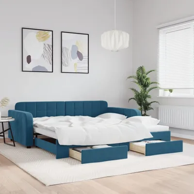 Obrázok produktu pre vidaXL Rozkladacia posteľ so zásuvkami Modrá 100x200 cm Velvet