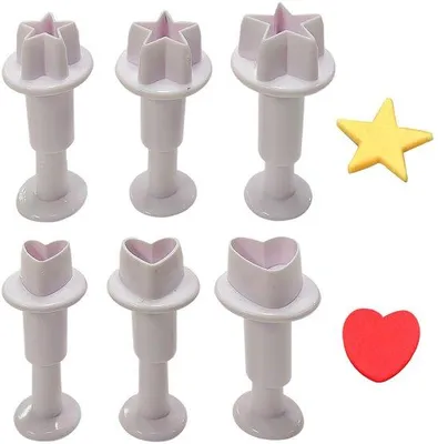 Image de Formes de cœurs et d'étoiles, lot de 3, plastique, pâte à sucre