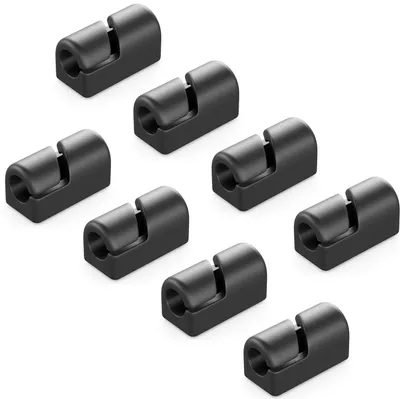 Produktbild von deleyCON 8 Stück Kabelhalter Selbstklebend Kabelklemmen Kabelmanagement Kabelclips Kabelführung Kabel Organizer Kabelhalterung Kabelbefestigung Haushalt Büro Schreibtisch Sockelleiste Silikon Schwarz