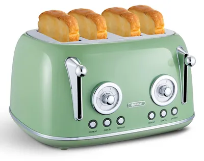 Retro-Toaster 4 Scheiben, grün, 6 Bräunungsstufen, Auftaufunktion