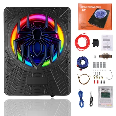 Zdjęcie produktu dla Subwoofer Slim – Aktywny subwoofer montowany pod siedzeniem – Moc 1200W – Wbudowany wzmacniacz – Regulacja basu 0–18 dB – Podświetlenie LED – Kolor: czarny