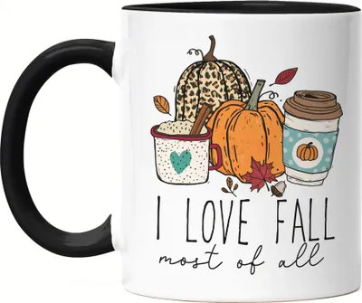 Produktbild von I Love Fall Most Of All Tass Schwarz Pumpkins Kürbis Herbstzeit Laubblätter Jahreszeit Erntezeit Heißgetränke Herbst