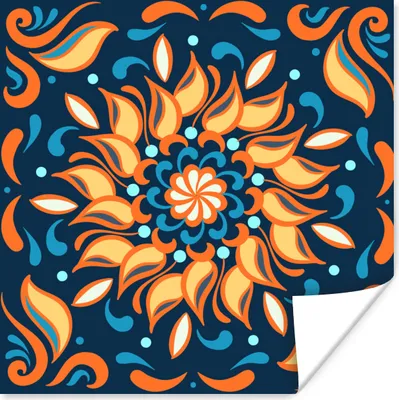 Produktbild von MuchoWow® Poster Sonnenblumen - Blätter - Orange - Blau 50x50 cm - Wohnzimmerdekoration