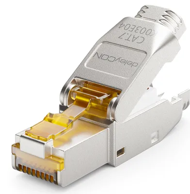 Produktbild von deleyCON 1x CAT 7 Netzwerkstecker Stecker RJ45 Werkzeuglos Geschirmt 10 Gbit/s 600 MHz Netzwerk Stecker für Starre Verlegekabel Rohkabel Steckverbinder RJ45 Ethernet LAN DSL Patchkabel