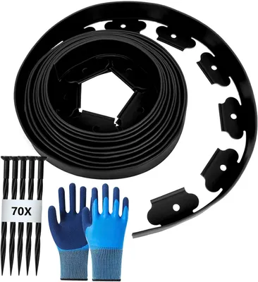 Image de Bordure de jardin, 15 mètres x 5 cm, 70 piquets de fixation, pour délimiter les massifs, couleur noire