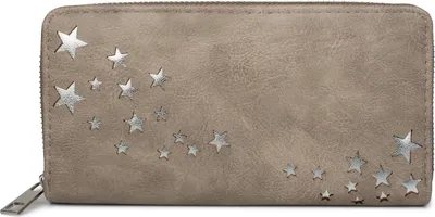 Produktbild von styleBREAKER Damen Portemonnaie mit Metallic Sternen | große Geldbörse mit Reißverschluss, Kartenfächern & Handyfach, Kunstleder 19 x 10 cm