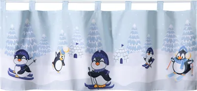 Produktbild von heimtexland ® Scheibengardine Winter Deko Gardine 45x120 Fensterdekoration Kinderzimmer Pinguine Typ651