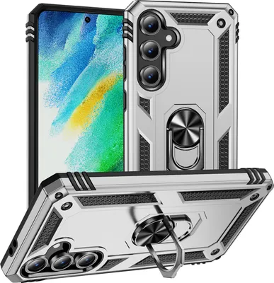 Produktbild von Schutzhülle für Samsung Galaxy S24 FE Dual Layer Robust Militäre Fallschutz Hülle mit Ringhalterung Ständer Silber