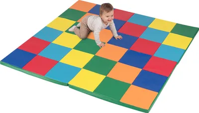Produktbild von COSTWAY 2 teilige Krabblematte Baby, 144x144 cm Spielmatte mit Kletterverschluss, Bodenmatte aus Kunstleder & Schaumstoff, Spielteppich, Bunt