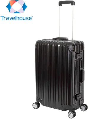 Produktbild von Travelhouse London Hartschalen Polycarbonat Alu Koffer Trolley Reise Urlaub 67l Schwarz