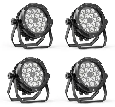 Obrázok produktu pre LED reflektory – osvetlenie pre pódium s ovládaním DMX – sada 4 kusov – 150 W – 18 x 10 W LED – RGBWA+UV – vodotesné – zástrčka typu EU