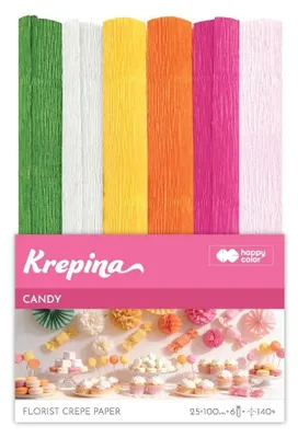 Zdjęcie produktu dla Krepina marszczona Candy 25x100cm mix 6 kolorów Happy Color
