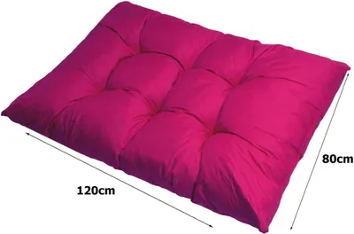 A pink cushion with dimensions indicated by text overlays.