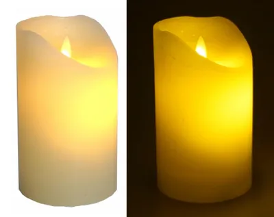 Produktbild von LED Stumpenkerze Moving Flame weiß/Elfenbein 12,5 cm Reale Flammenwirkung mit Timer und Einschaltautomatic