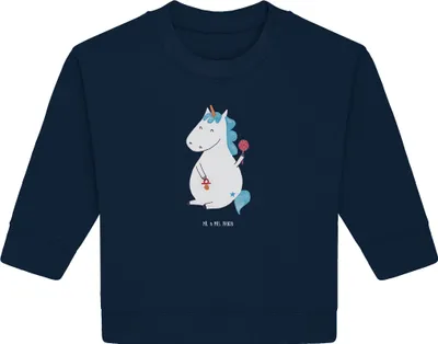 Produktbild von Mr. & Mrs. Panda Organic Baby Pullover Einhorn Baby 6. - 12. Monat - French Navy - Geschenk, Geburtstag, Bullover, Unicorn, Mutter, Einhörner, Eltern
